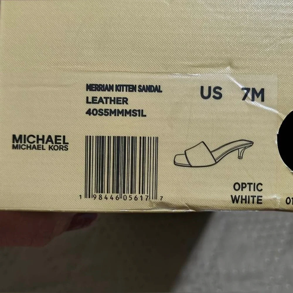 New MICHAEL Michael Kors Merriam Leather Kitten Heel Sandal -Optic White US 7